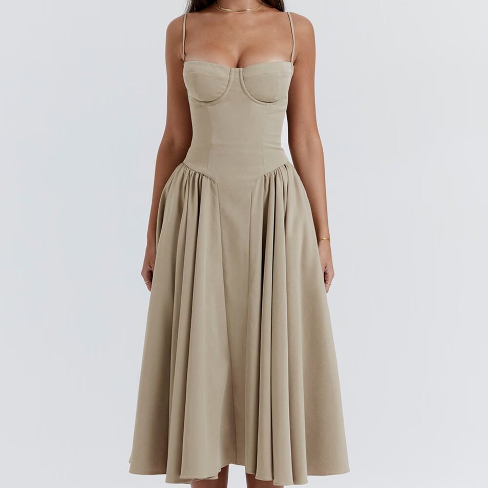 House of CB Samaria Midi Dress Taupe